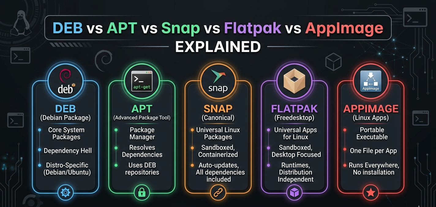 DEB vs APT vs Snap vs Flatpak vs AppImage in Linux
