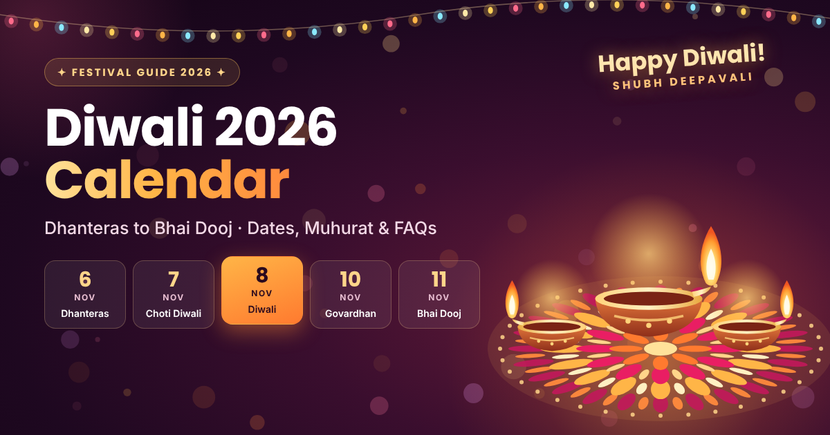Diwali 2026 Calendar: Dhanteras to Bhai Dooj Dates & Muhurat